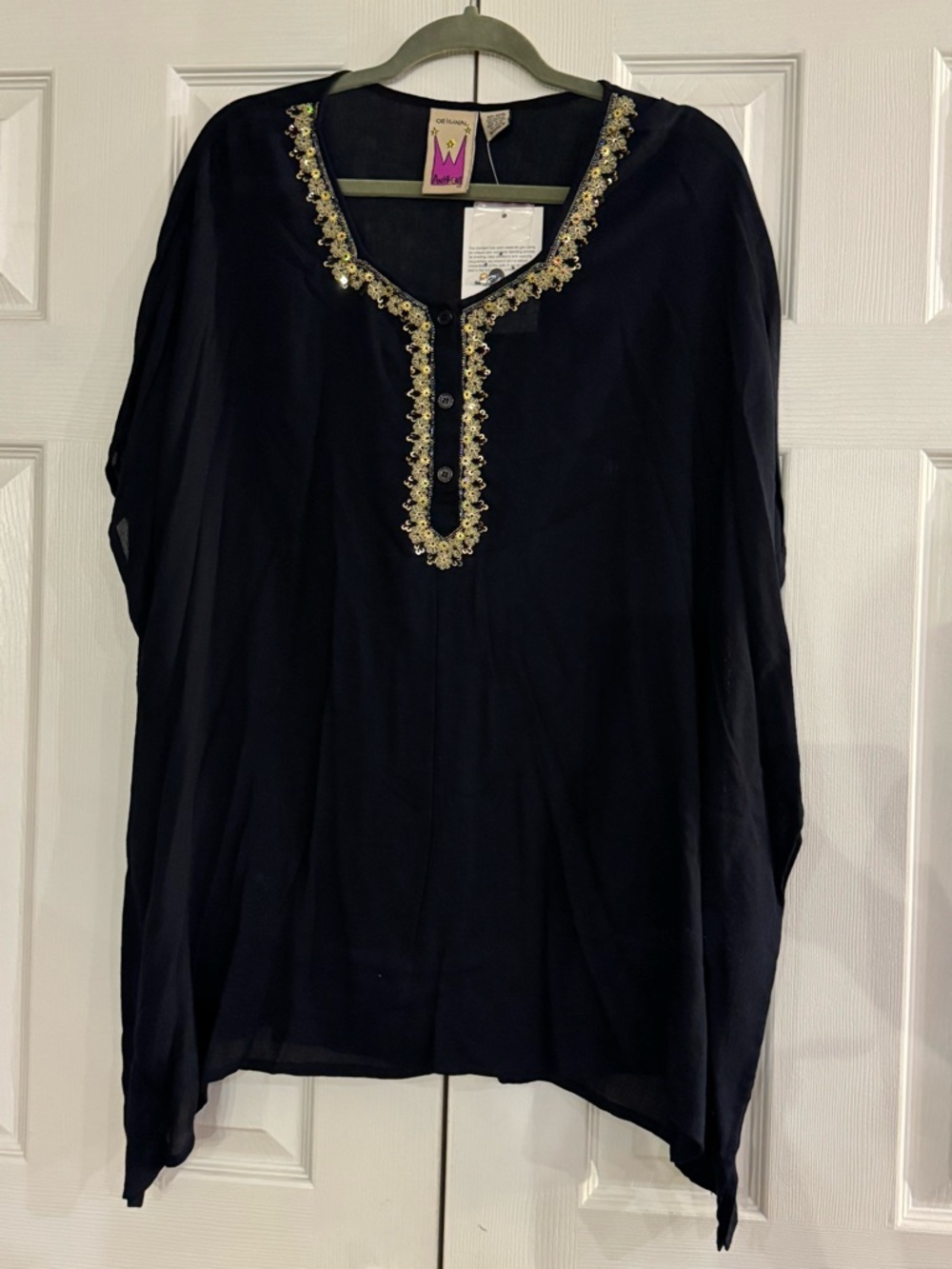 Antthony Black Tunic with Gold Beaded V-Neck
